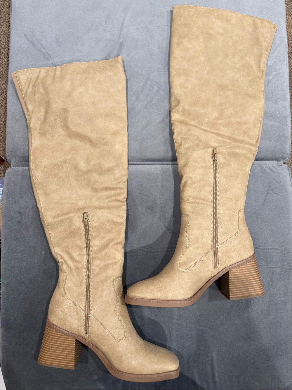 Sun + Stone Beige Over-the-Knee Block Heel Boots
